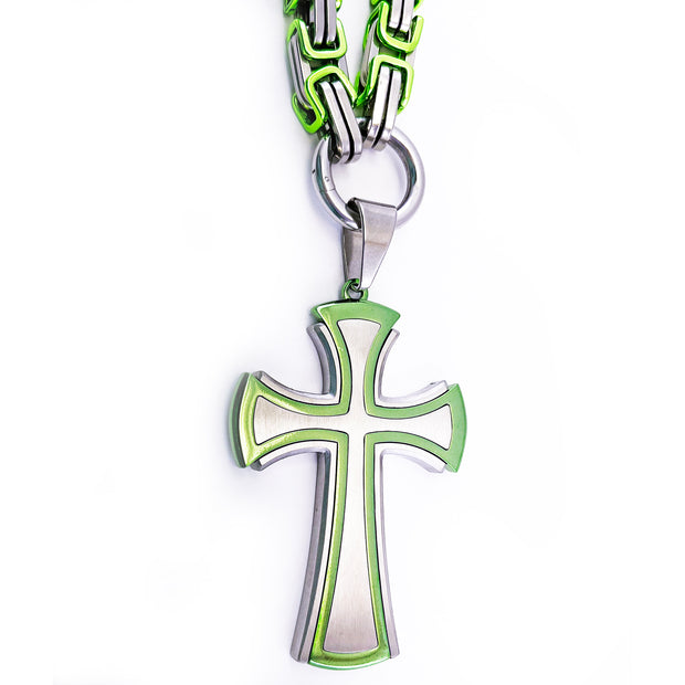 Cross - Green and Silver