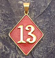 Diamond 13 Pendant - Red and Gold