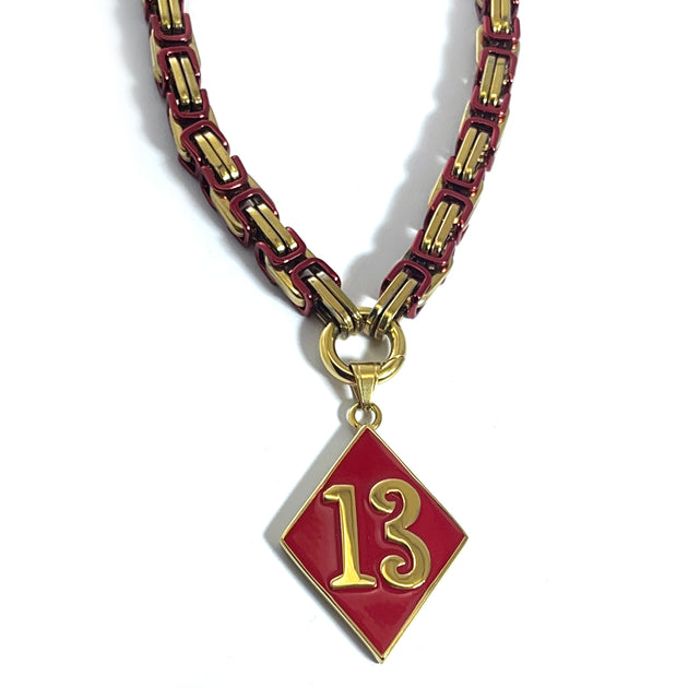 13 Chain Diamond 13 Pendant - Red and Gold – Debria's Designs