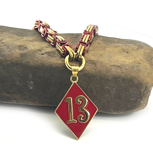 Diamond 13 Pendant - Red and Gold