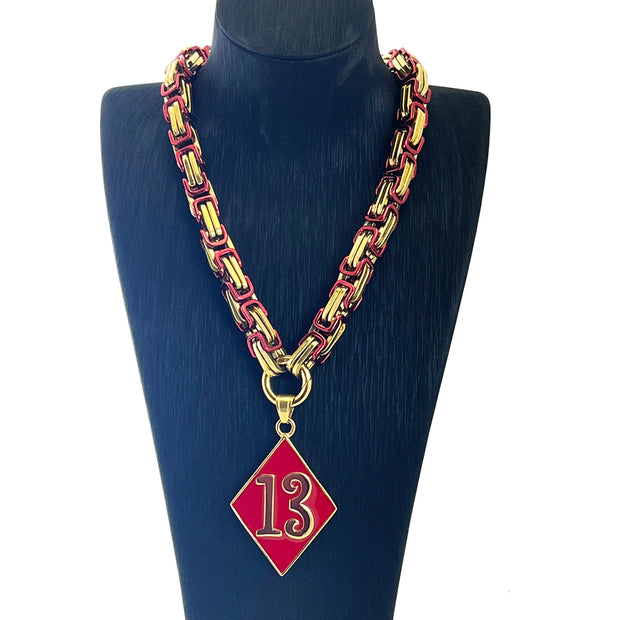 Diamond 13 Pendant - Red and Gold