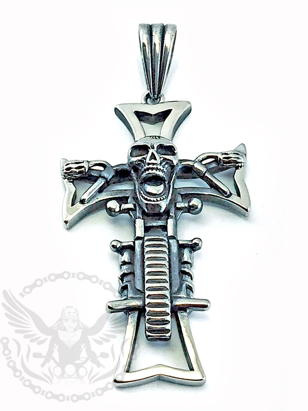 Motorcycle Cross with Headlight Skull and chain