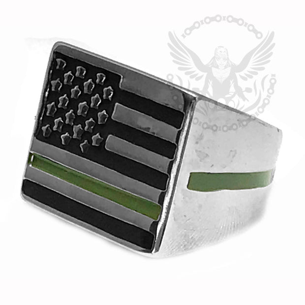 Flag Ring with Green Line