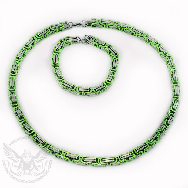 Mechanic Chain Necklace - Green and Silver