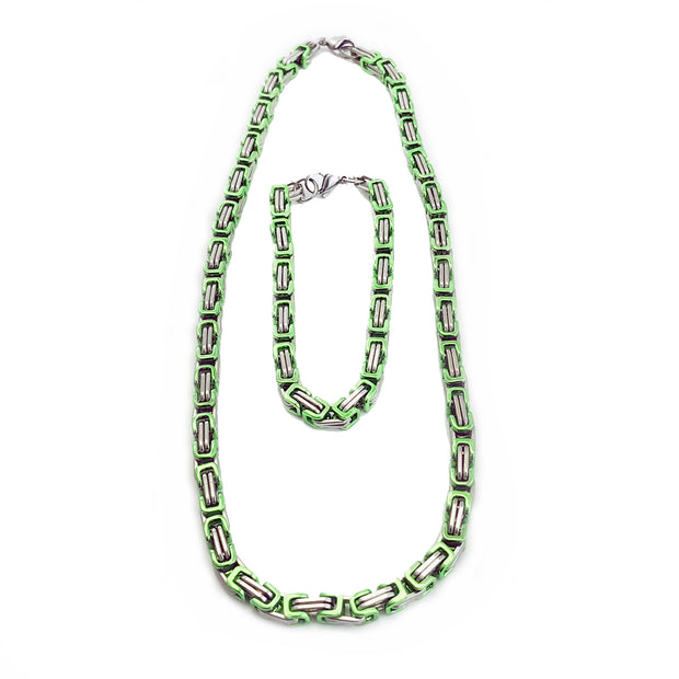 Mechanic Chain Necklace - 5mm Silver and Green