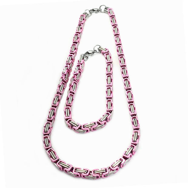 Mechanic Chain Necklace - 5mm Silver and Pink