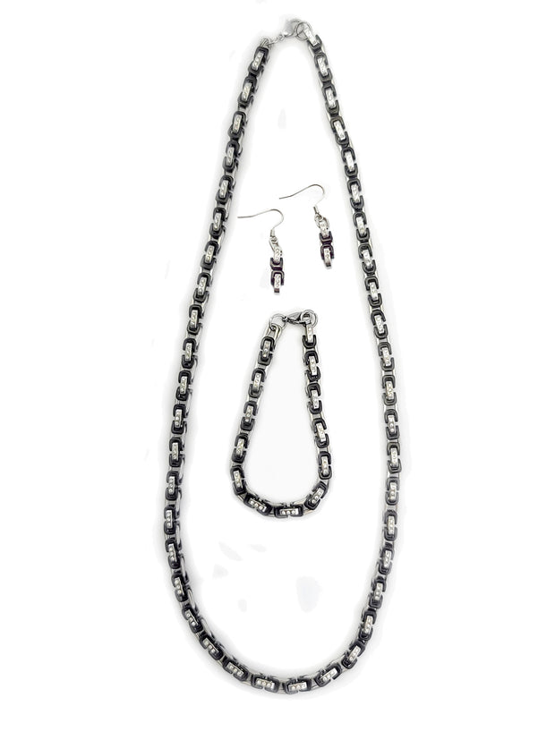 Copy of Mechanic Chain Necklace - Silver and Black with Crystals