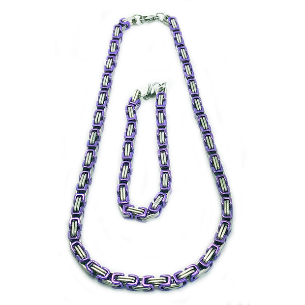 Mechanic Chain Necklace - 5mm Silver and Purple