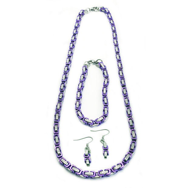 Mechanic Chain Necklace - Silver and Purple with Crystals
