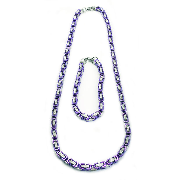 Mechanic Chain Necklace - Silver and Purple with Crystals