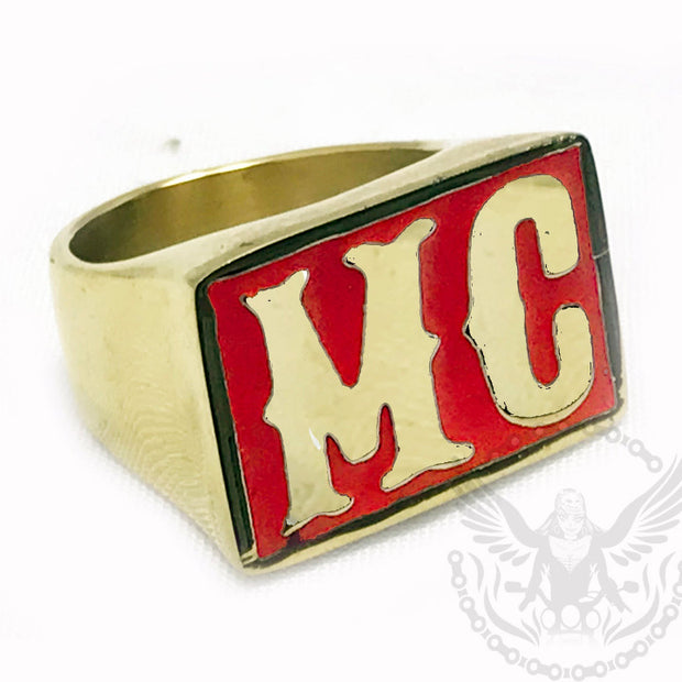 MC Motorcycle Club Ring - Red and Gold